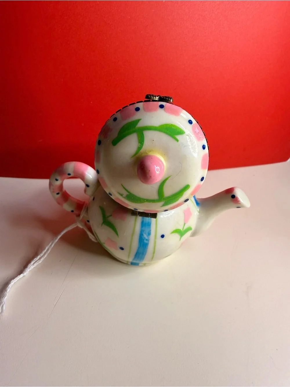 Vintage Style White and Pink Floral Teapot Trinket Box